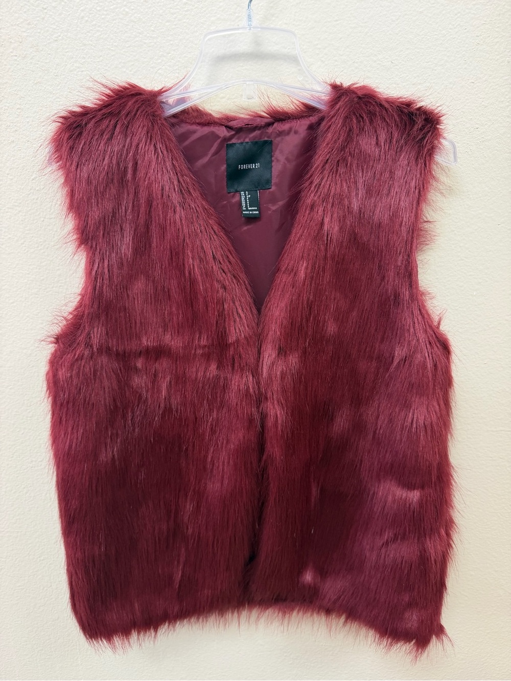 Forever 21 Women's Faux Fur Vest - Burgundy